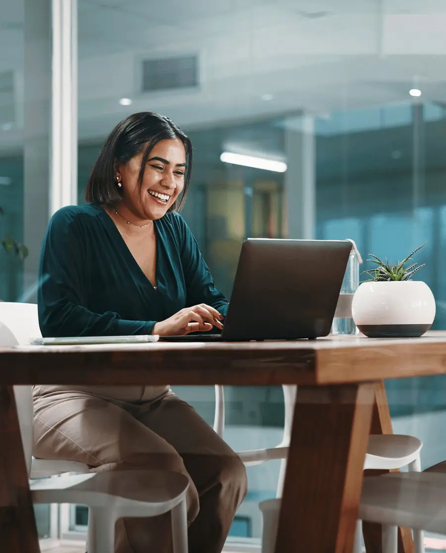 Happy employee in corporate setting