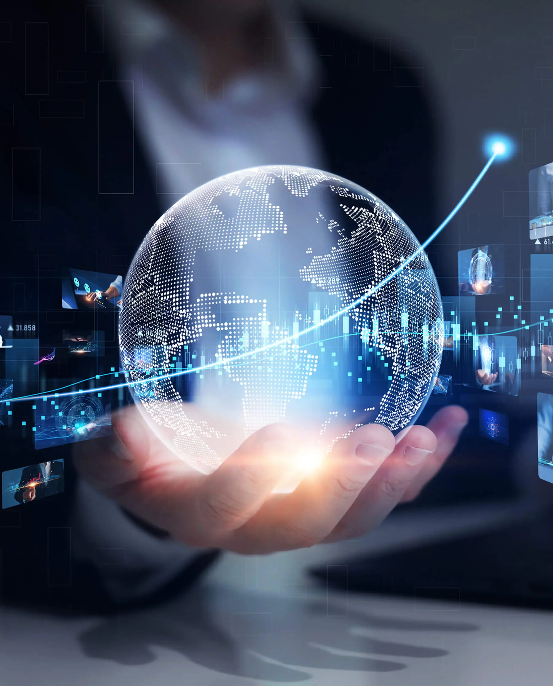 Hand holding digital sphere illustration