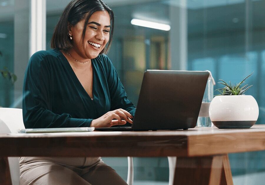 Happy employee in corporate setting